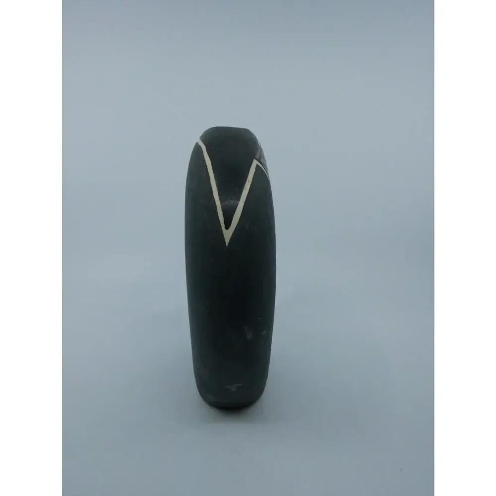 VTG Pueblo Style Blackware Seed Canteen Vase Signed 4C BlK. Elk. (Black Elk)